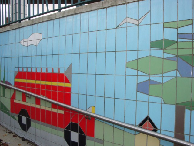 Fiveways Subway Tiling Detail Bus and Trees