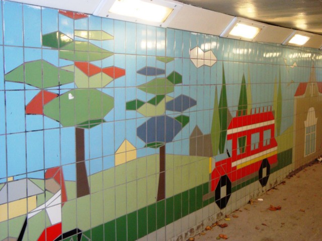 Fiveways Subway Tiling Detail Trees and Bus